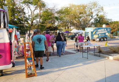 Guests browse vendor booths along Bates Street at the first Depot Nights on September 25, 2026.